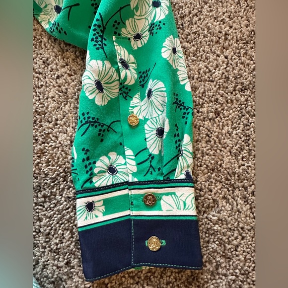 Draper James Hilltop Garden Shirtdress Floral Silk Print Lace collar Gold Button - Picture 4 of 10